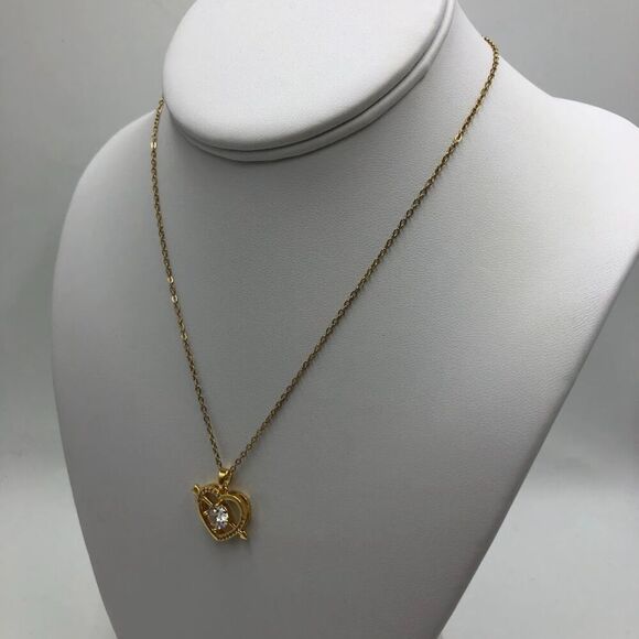 18K Gold Plated Women's Heart Shape Necklace Cubic Zirconia Romantic Love Gift - Picture 6 of 11
